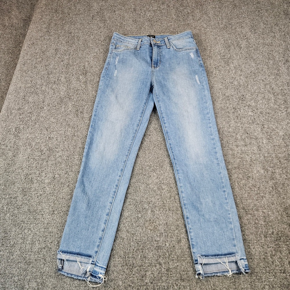 Just Black Straight Leg Jeans Light Wash Distressed Raw Hem Size 26 Made in USA
